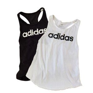 BUNDLE (2) Adidas Tank Tops Racerback Front Logo Black White Activewear S